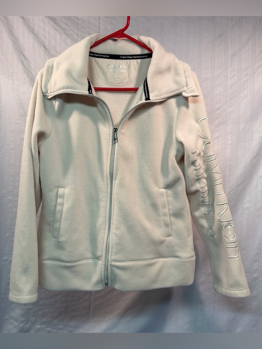Calvin Klein Performance Ladies Fleece Jacket Ivory Size Medium Pre-Owned